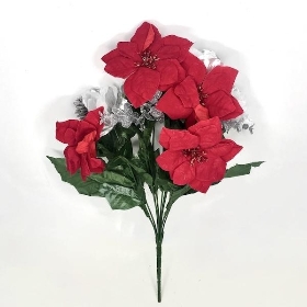 Silver Red Poppy & Poinsettia Bush 44cm