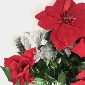 Silver Red Poppy & Poinsettia Bush 44cm