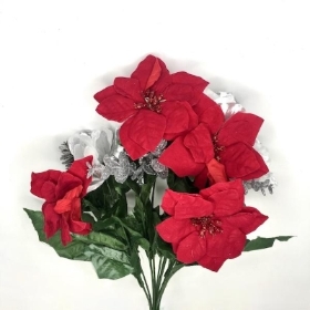 Silver Red Poppy & Poinsettia Bush 44cm