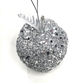 Silver Glitter Hanging Apple 9cm