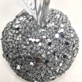 Silver Glitter Hanging Apple 9cm