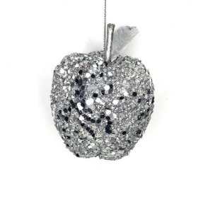 Silver Glitter Hanging Apple 9cm