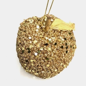 Gold Glitter Hanging Apple 9cm