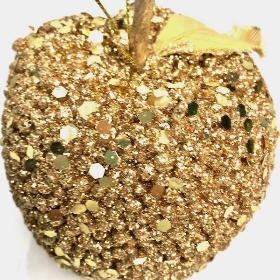 Gold Glitter Hanging Apple 9cm