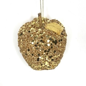 Gold Glitter Hanging Apple 9cm