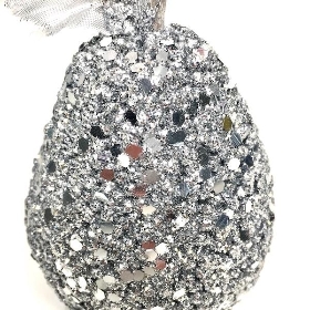 Silver Glitter Hanging Pear 10cm