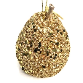 Gold Glitter Hanging Pear 10cm