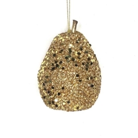 Gold Glitter Hanging Pear 10cm