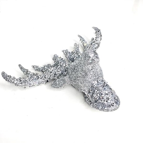 Silver Glitter Reindeer Head 12cm