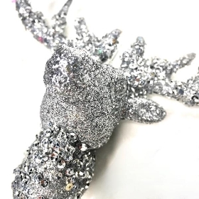 Silver Glitter Reindeer Head 12cm