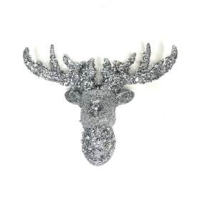 Silver Glitter Reindeer Head 12cm