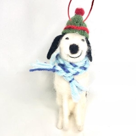 Felt Christmas White Dog 13cm