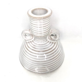 White Mottled Ceramic Candle Stick 2 Handle 11cm