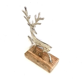 Silver Deer on Wood Base 17cm