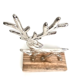 Silver Deer on Wood Base 17cm