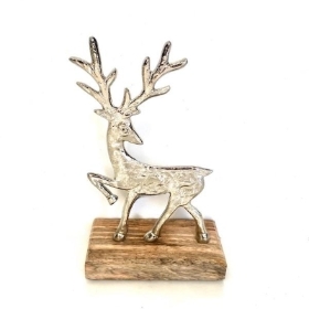 Silver Deer on Wood Base 17cm