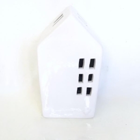 White Ceramic Heart Tealight House 14.5cm