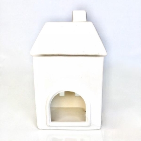 White Ceramic Matt Tealight House 18cm