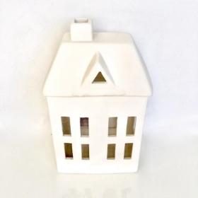 White Ceramic Matt Tealight House 18cm