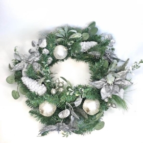 Silver Poinsettia Wreath 60cm