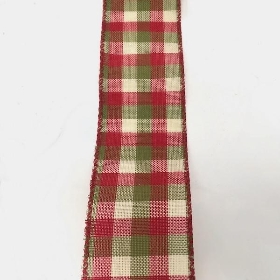 Red & Green Check Ribbon 63mm