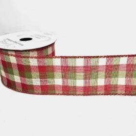 Red & Green Check Ribbon 63mm