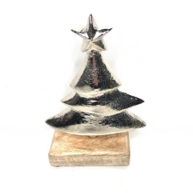 Silver Metal Tree & Star On Stand 15cm