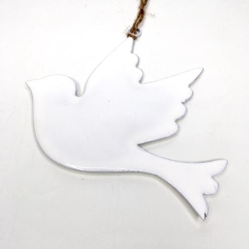 White Enamel Hanging Dove 12cm