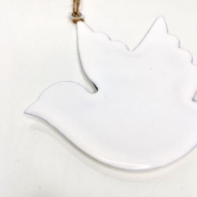 White Enamel Hanging Dove 12cm