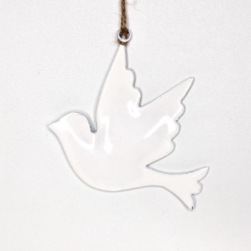 White Enamel Hanging Dove 12cm