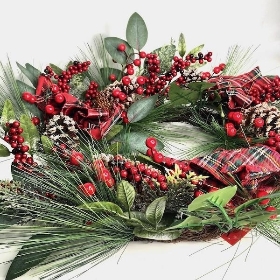 Red Berry & Tartan Wreath 60cm