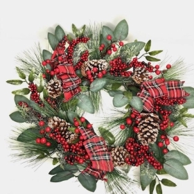 Red Berry & Tartan Wreath 60cm