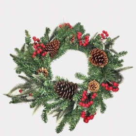 Red Berry & Cone Wreath 60cm