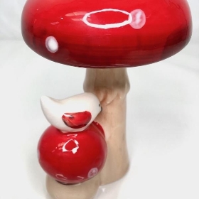 Ceramic Toadstool & Bird 13cm