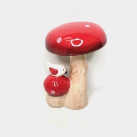 Ceramic Toadstool & Bird 13cm