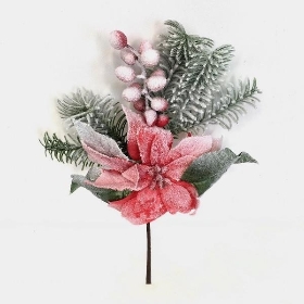 Snowy Poinsettia & Pine Spray 31cm