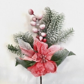 Snowy Poinsettia & Pine Spray 31cm