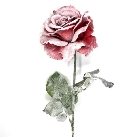 Red Snowy Rose Stem 67cm