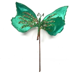 Green Velvet Butterfly Pick 34cm