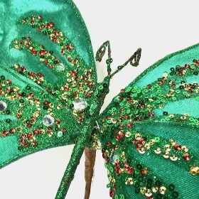 Green Velvet Butterfly Pick 34cm