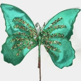 Green Velvet Butterfly Pick 34cm