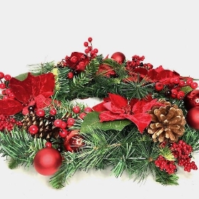 Red Bauble & Poinsettia Wreath 50cm