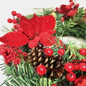 Red Bauble & Poinsettia Wreath 50cm