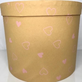 Kraft Hat Box Pink Heart 17.5cm