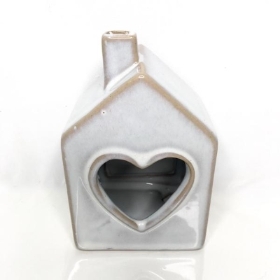 White Ceramic Heart House Tealight Holder 11cm