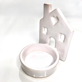 White Ceramic House Tealight Holder 10cm