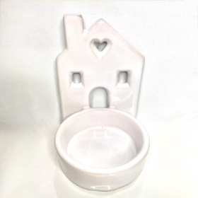 White Ceramic House Tealight Holder 10cm