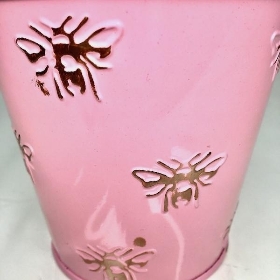 Pink & Gold Bee Zinc Pot 11cm