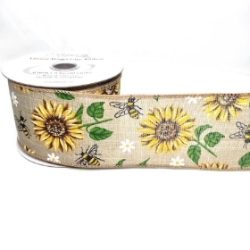 Sunflower & Bee Ribbon 6mm