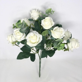 Ivory Rose & Eucalyptus Bush 29cm